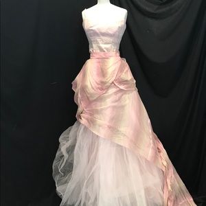 Ivory Pink Green Lace Silk Wedding Dress Domo Adamo NWT Designer 2 Piece…